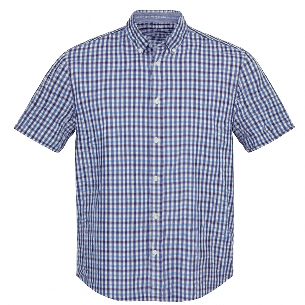 Nautica Button-Up Shirt Blue XL Cotton Checkered Short Sleeve Men’s